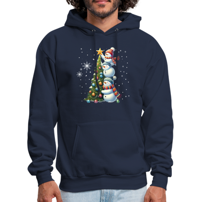 Cute Snowman Decorating Christmas Tree Hoodie - navy