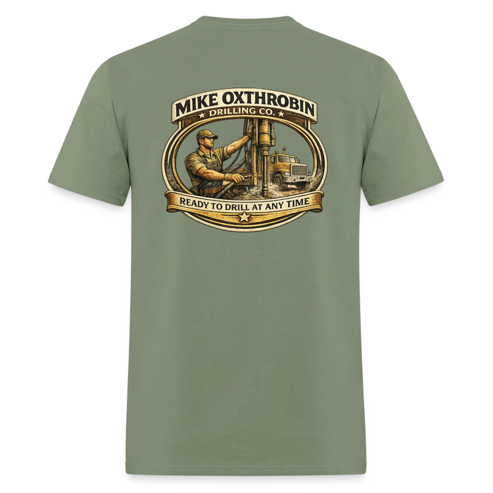 Mike Oxthrobin Drilling Co Double-Sided Funny Adult Humor Tee Color: charcoal