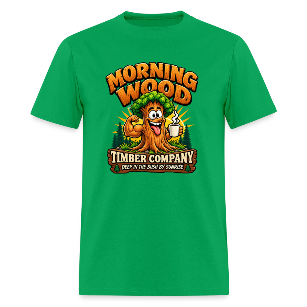 Morning Wood Timber Company Funny Adult Humor T-Shirt – Deep in the Bush by Sunrise Color: Charcoal