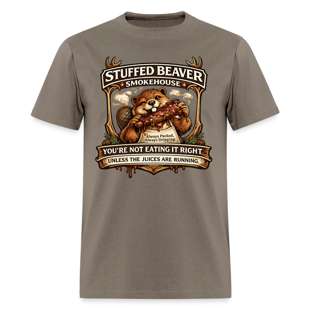 Stuffed Beaver Smokehouse Funny T-Shirt Color: Safari