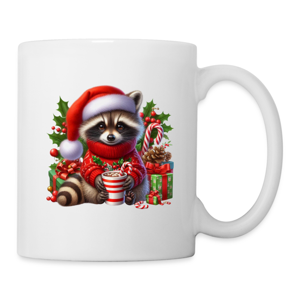 Christmas Cute Feral Raccoon Coffee Mug - white