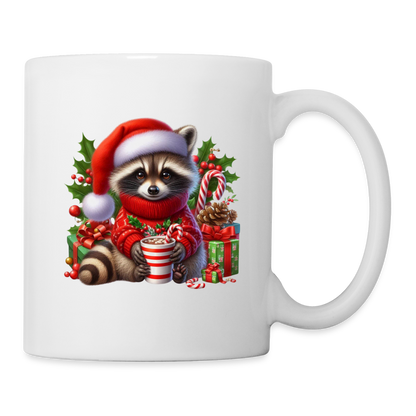 Christmas Cute Feral Raccoon Coffee Mug - white