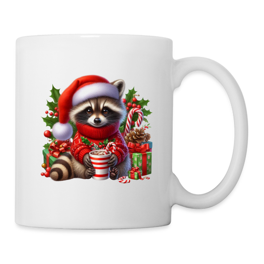 Christmas Cute Feral Raccoon Coffee Mug - white