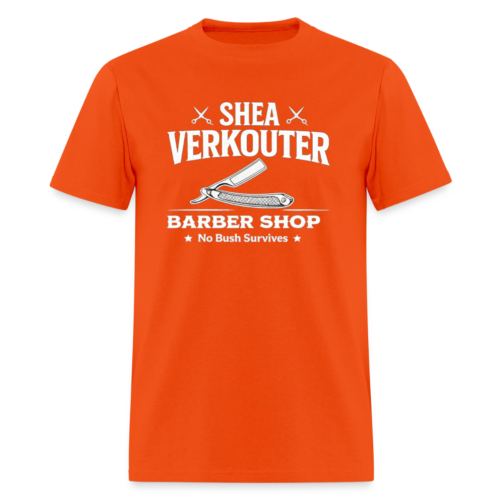 Shea Verkouter Barber Shop Funny Adult Humor T-Shirt Color: Orange