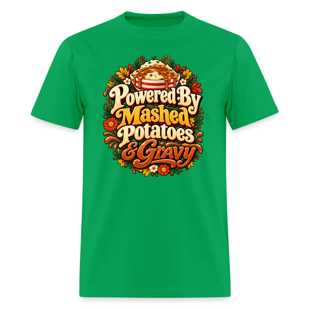 Powered by Mashed Potatoes & Gravy – Fall Floral T-Shirt - bright green