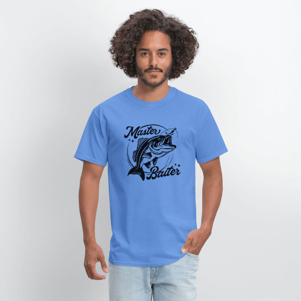 Master Baiter T-Shirt with Fish & Hook Funny Design - carolina blue