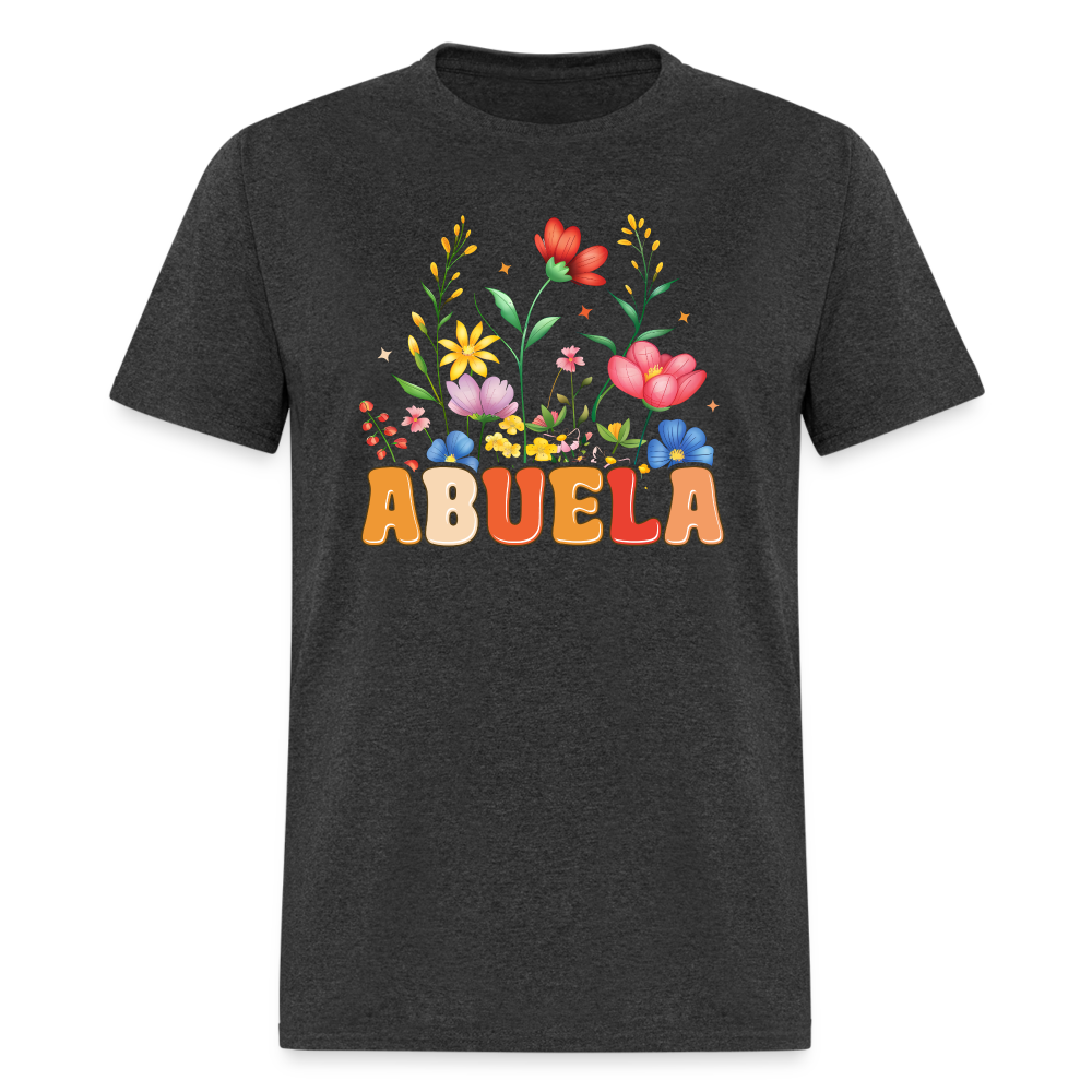 Abuela T-Shirt with Floral Design - heather black