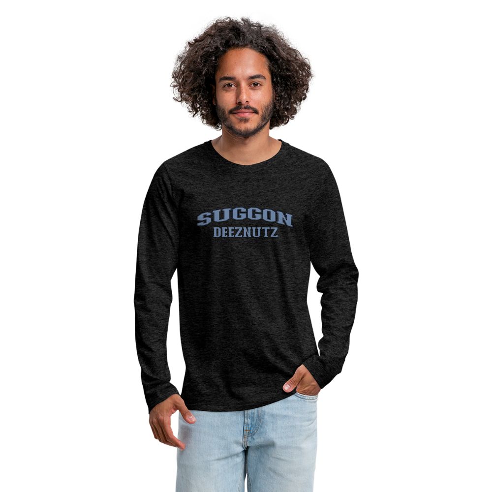 Suggon Deeznutz Men's Premium Long Sleeve T-Shirt (in Blue Ball Colors - Funny Sexual Humor) - charcoal grey