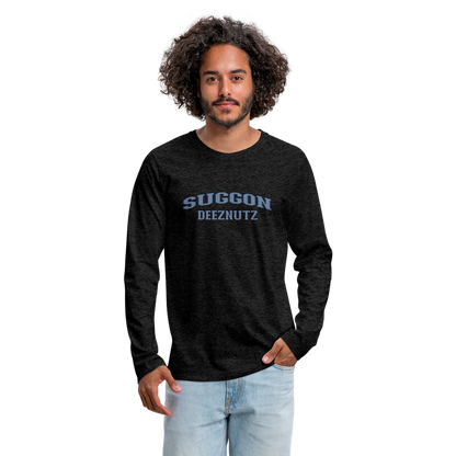 Suggon Deeznutz Men's Premium Long Sleeve T-Shirt (in Blue Ball Colors - Funny Sexual Humor) - charcoal grey