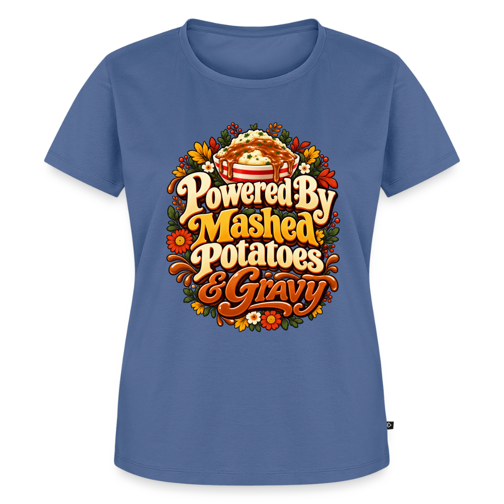 Powered by Mashed Potatoes & Gravy – Fall Floral Women’s Premium T-Shirt - stone blue 