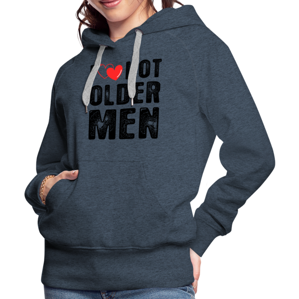 I Heart Hot Older Men (I Love Hot Older) Men Women’s Premium Hoodie - heather denim