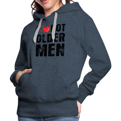 I Heart Hot Older Men (I Love Hot Older) Men Women’s Premium Hoodie - heather denim