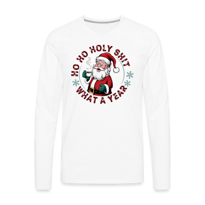 Ho Ho Holy Shit What A Year (Funny Christmas Santa) Men's Premium Long Sleeve T-Shirt - white