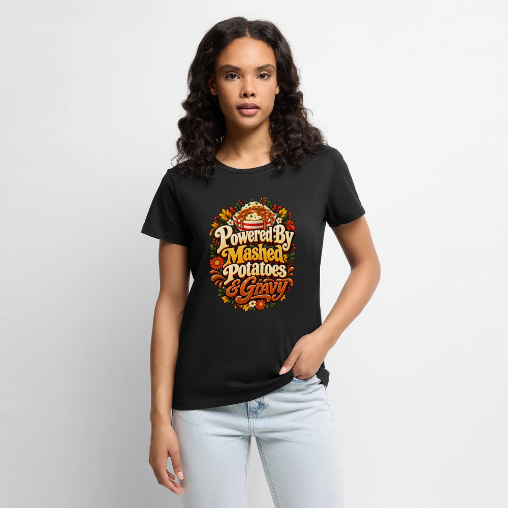 Powered by Mashed Potatoes & Gravy – Fall Floral Women’s Premium T-Shirt - black