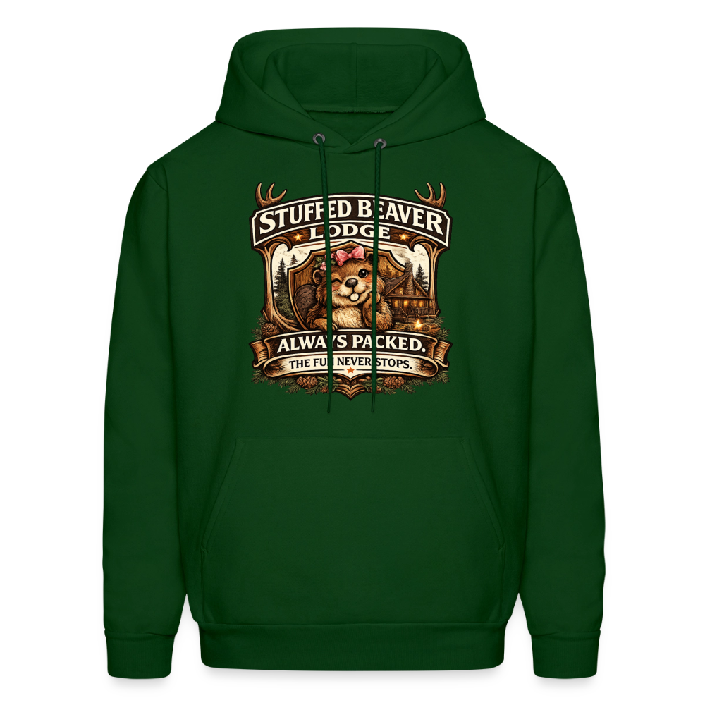 Stuffed Beaver Lodge Funny Adult Hoodie Color: Forest Green