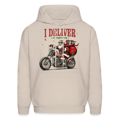 Biker Santa - I Deliver All Night Long (Naughty Christmas) Hoodie - Sand