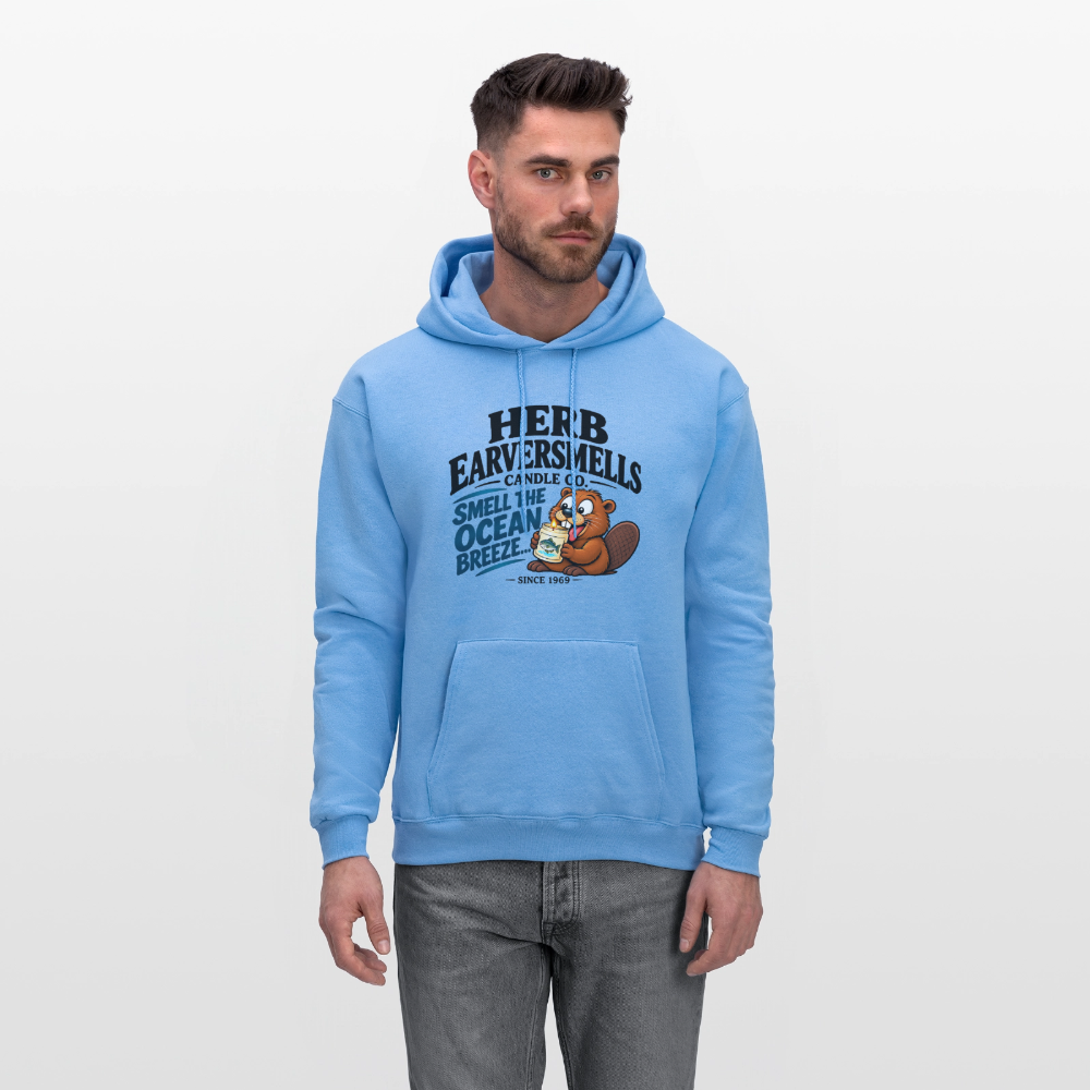 Herb Earversmells Candle Co. – Funny Adult Humor Hoodie - carolina blue