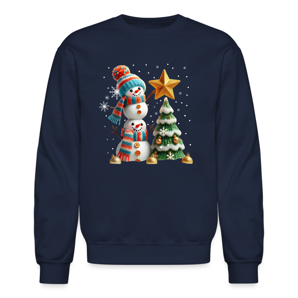 Cute Christmas Funny Snowman Decorating Tree Sweatshirt - navy