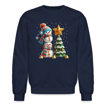 Cute Christmas Funny Snowman Decorating Tree Sweatshirt - navy