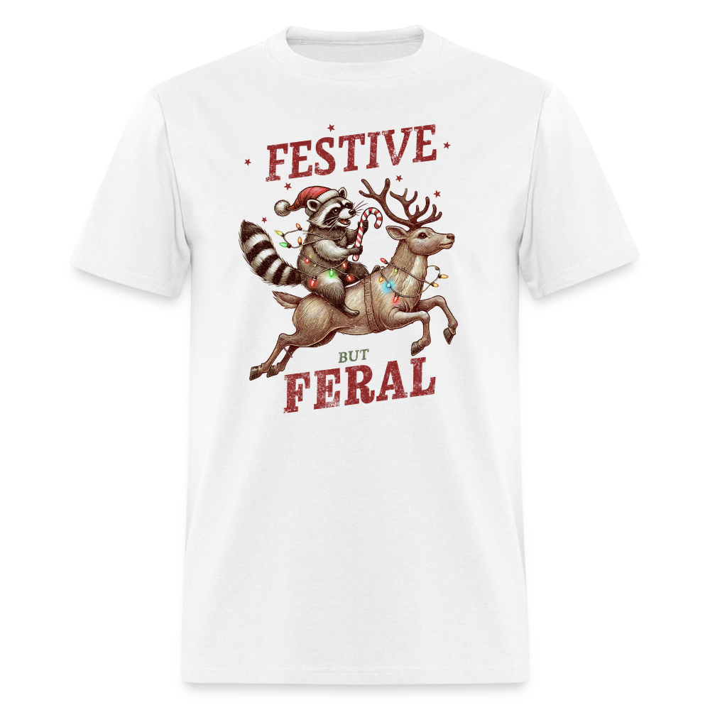 Festive But Feral Raccoon Christmas T-Shirt - white