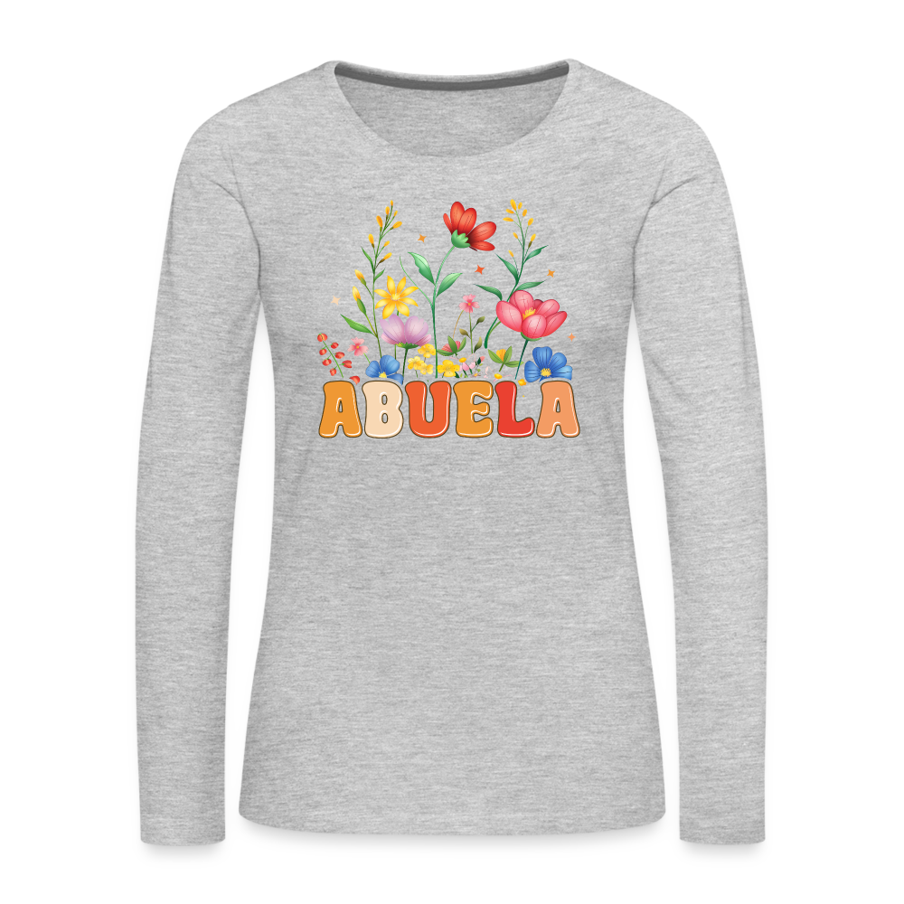 Abuela Premium Long Sleeve T-Shirt with Floral Design - heather gray