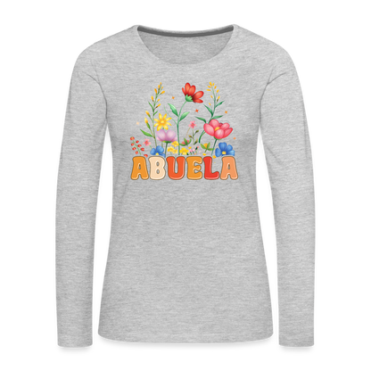 Abuela Premium Long Sleeve T-Shirt with Floral Design - heather gray