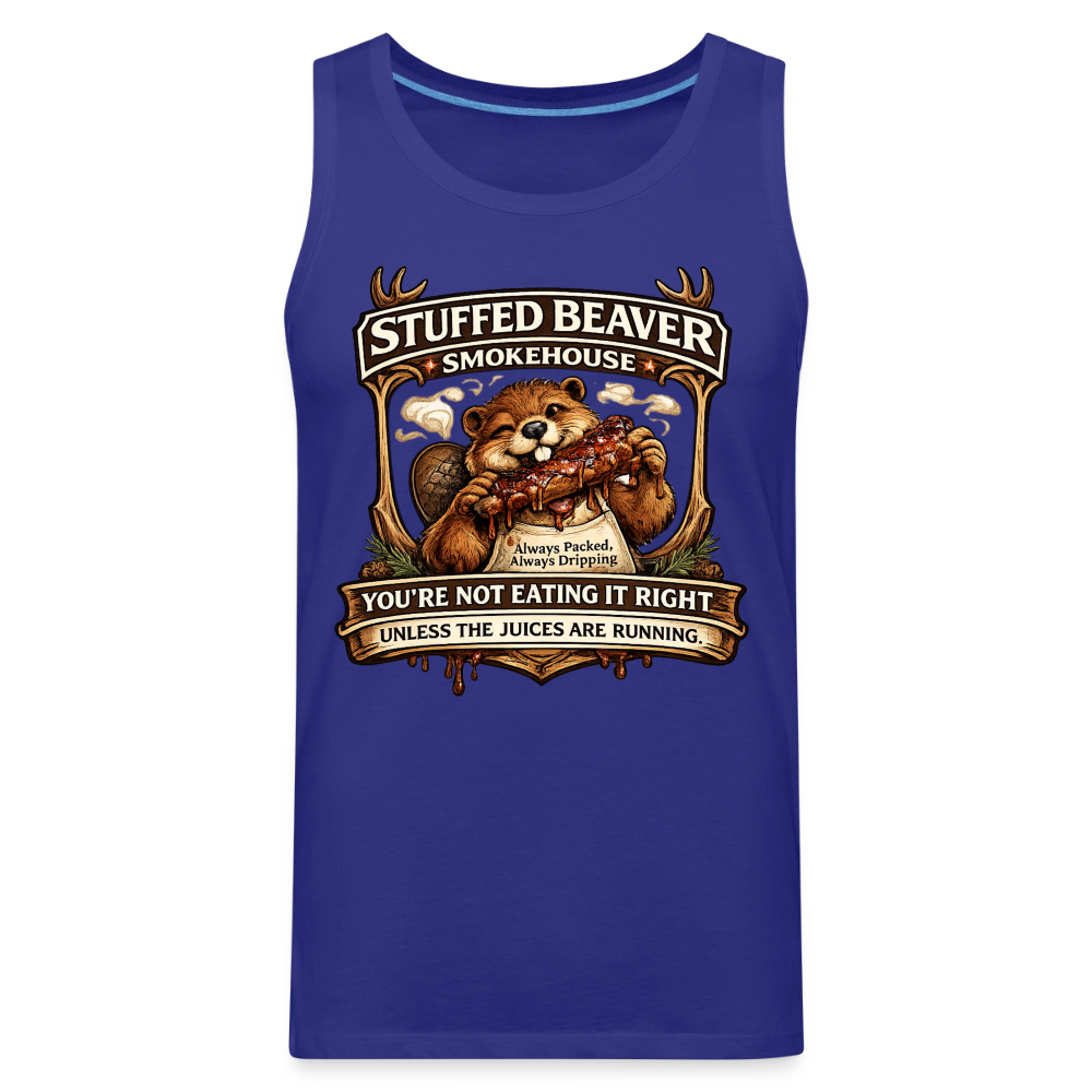 Stuffed Beaver Smokehouse Funny Tank Top Color: Deep Navy