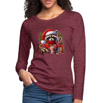 Christmas Cute Feral Raccoon Women's Premium Long Sleeve T-Shirt - heather burgundy