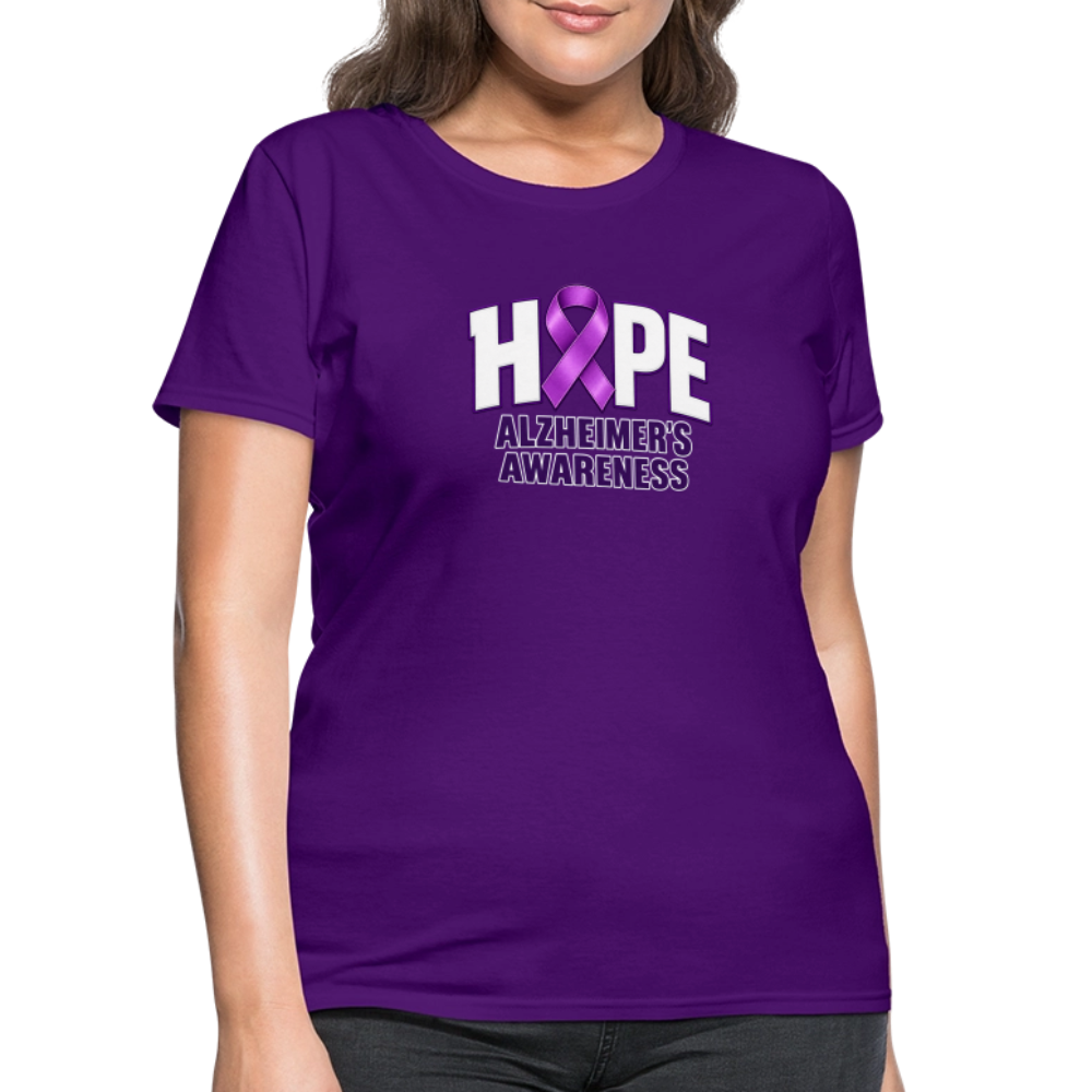 Women’s Hope Alzheimer’s Awareness T-Shirt – Purple Ribbon Tee Color: Purple