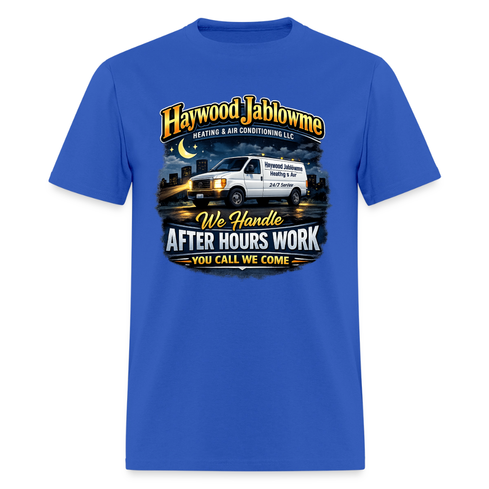 Haywood Jablowme Funny HVAC T-Shirt Color: Royal Blue
