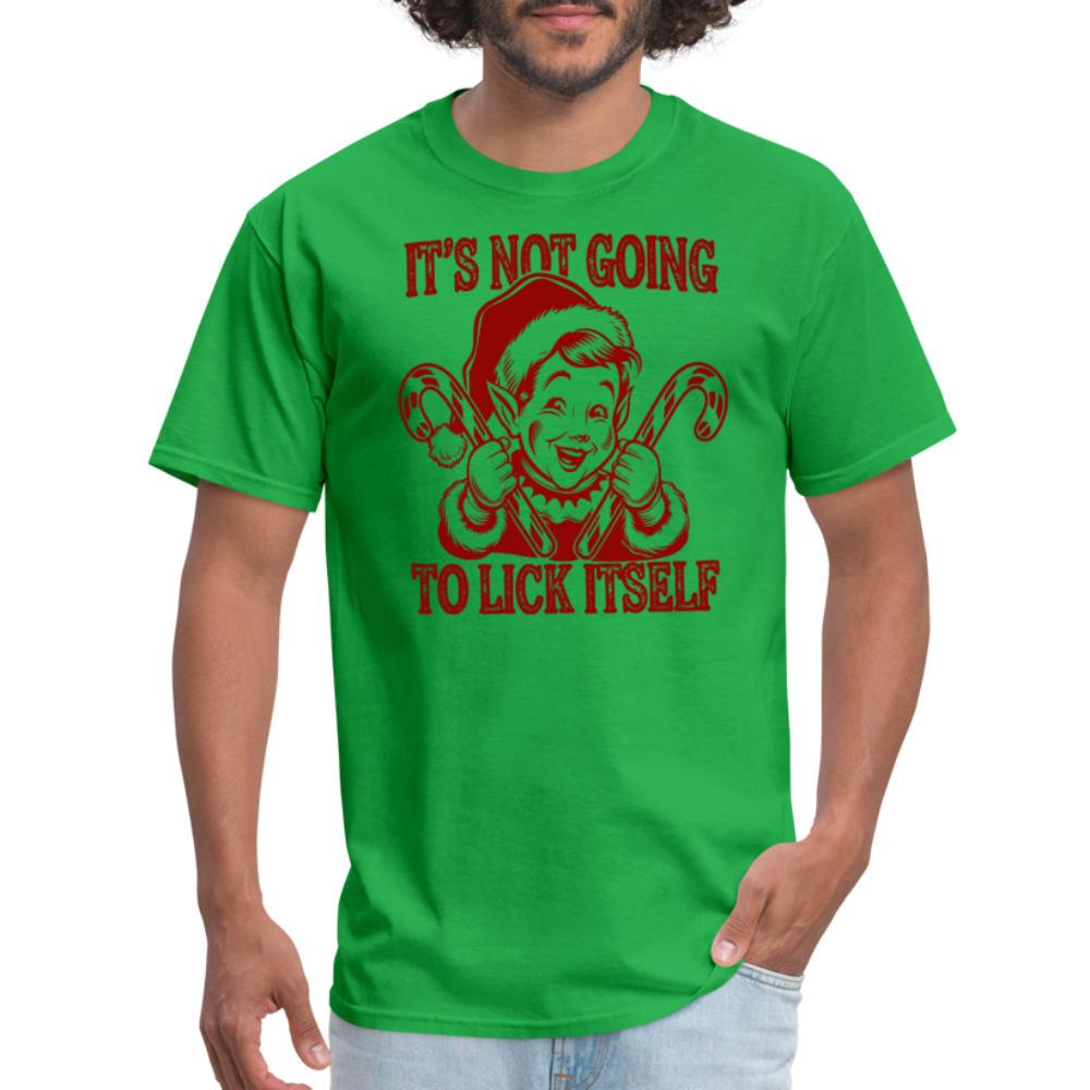 It's Not Going To Lick Itself (Naughty Christmas Elf) T-Shirt - bright green