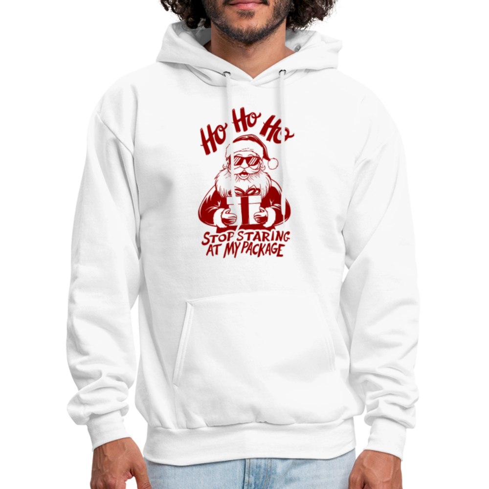 Ho Ho Ho Stop Staring Ay My Package (Funny Christmas Santa) Hoodie - white