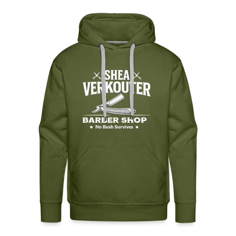 Shea Verkouter Barber Shop Funny Adult Humor Premium Hoodie Color: Olive Green