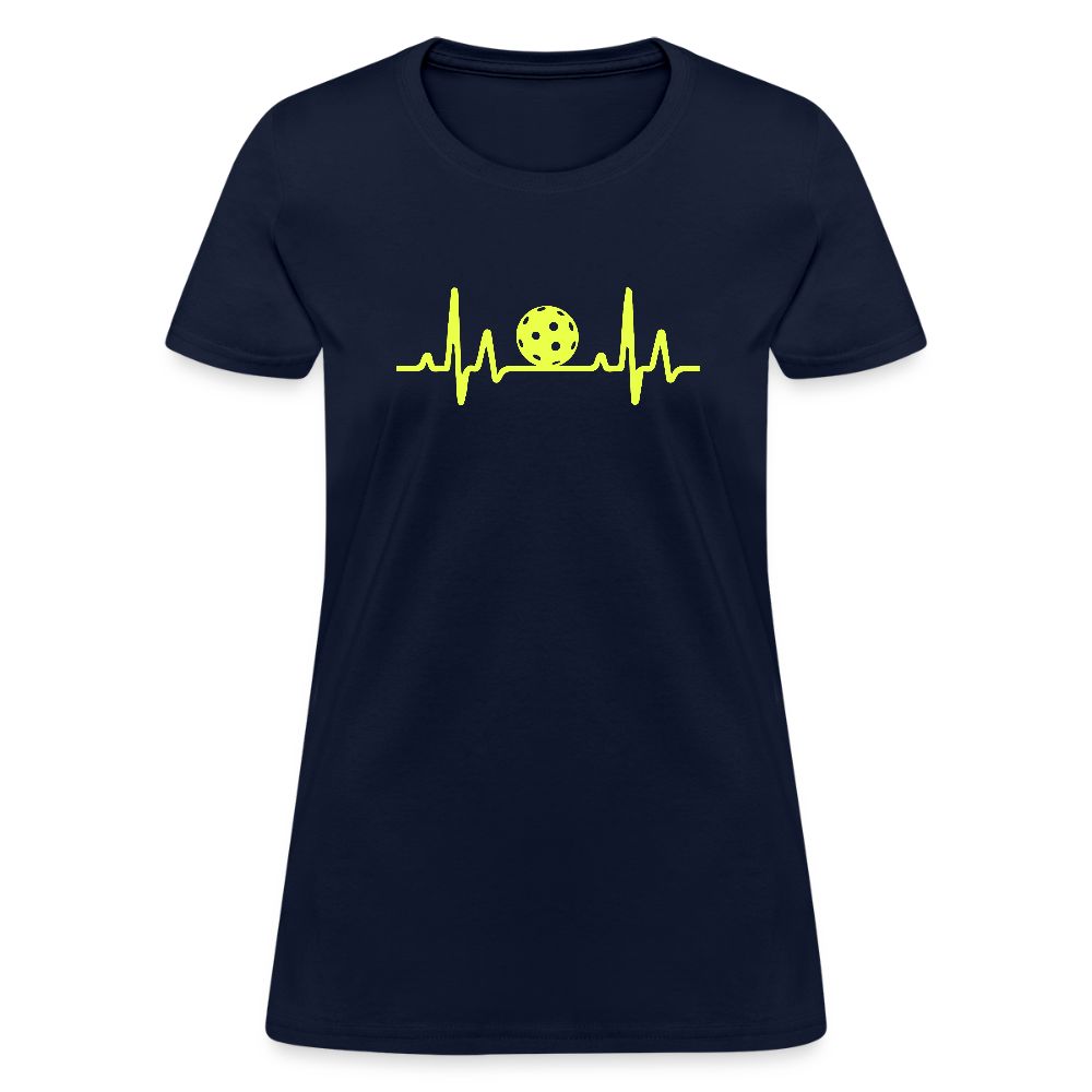 Pickleball Heartbeat Women's Contoured T-Shirt - navy