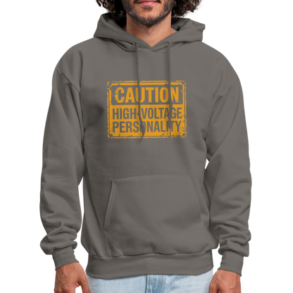 Caution High Voltage Personality Hoodie - asphalt gray