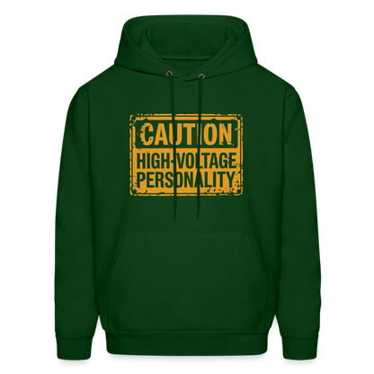 Caution High Voltage Personality Hoodie - forest green