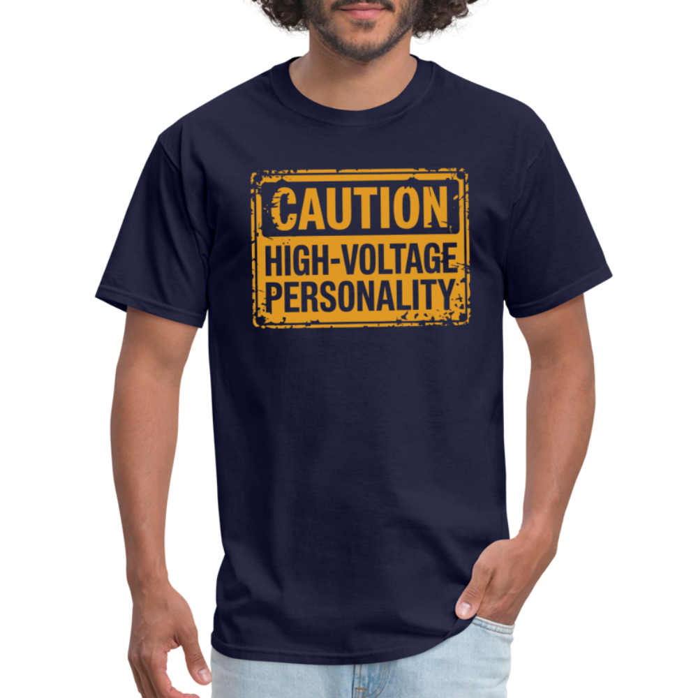 Caution High Voltage Personality T-Shirt - navy