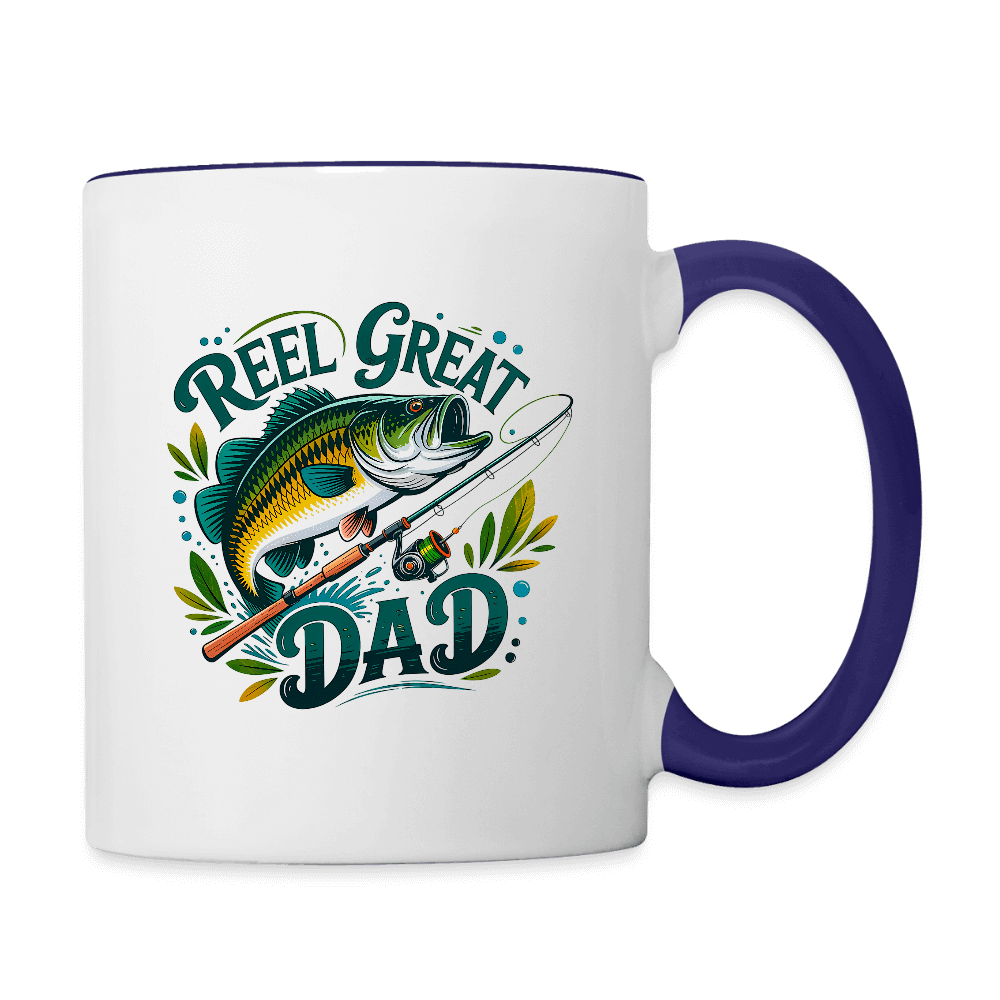 Reel Great Dad Fishing Coffee Mug with Rod & Fish - white/cobalt blue