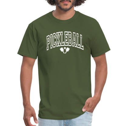 Pickleball T-Shirt (White Arch Letters) - military green