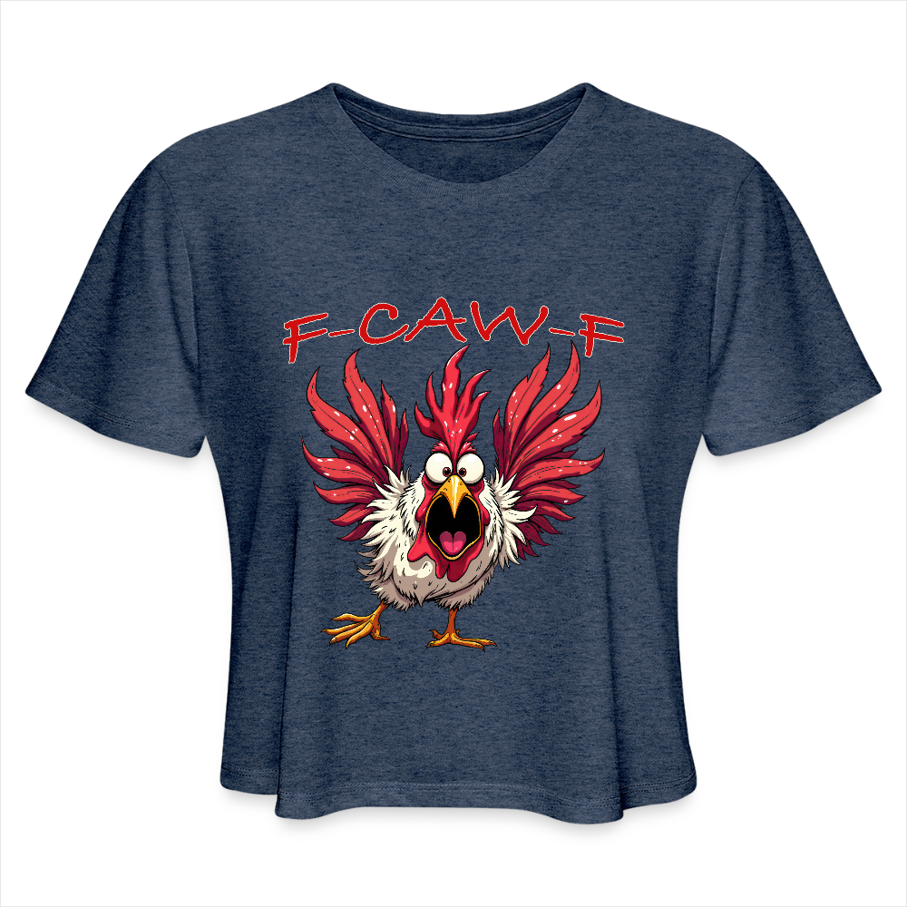 F-CAW-F Women’s Crop Tee – Funny Rooster Shirt Color: heather navy