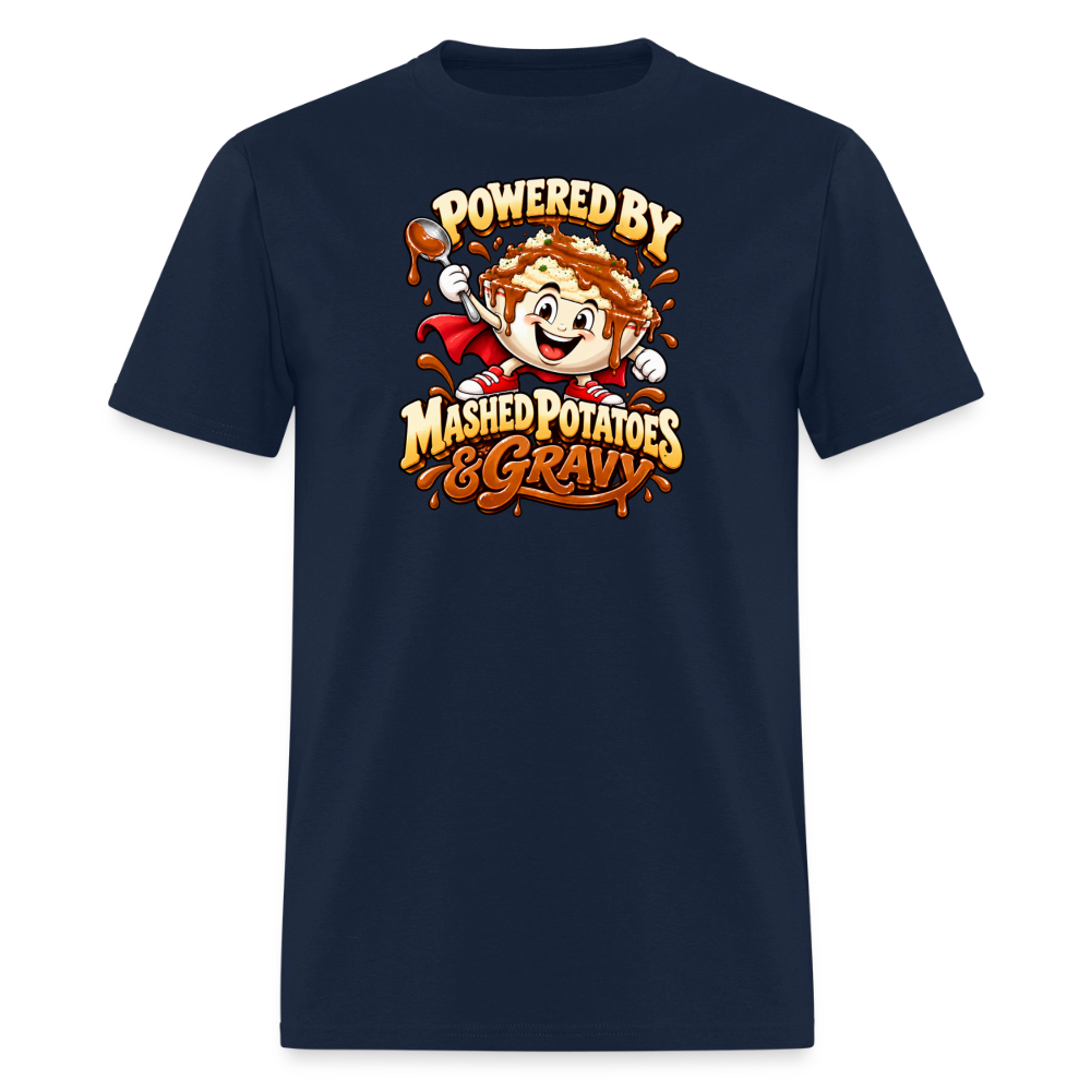 Powered by Mashed Potatoes & Gravy – Superhero T-Shirt - navy