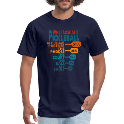 Why I Lose at Pickleball T-Shirt - navy