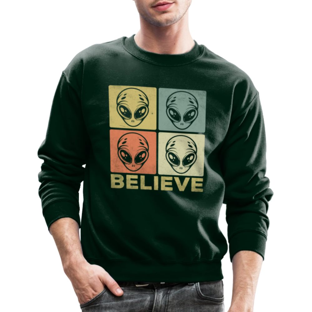 Believe Alien Sweatshirt – Fun UFO Style with Alien Faces Color: asphalt gray