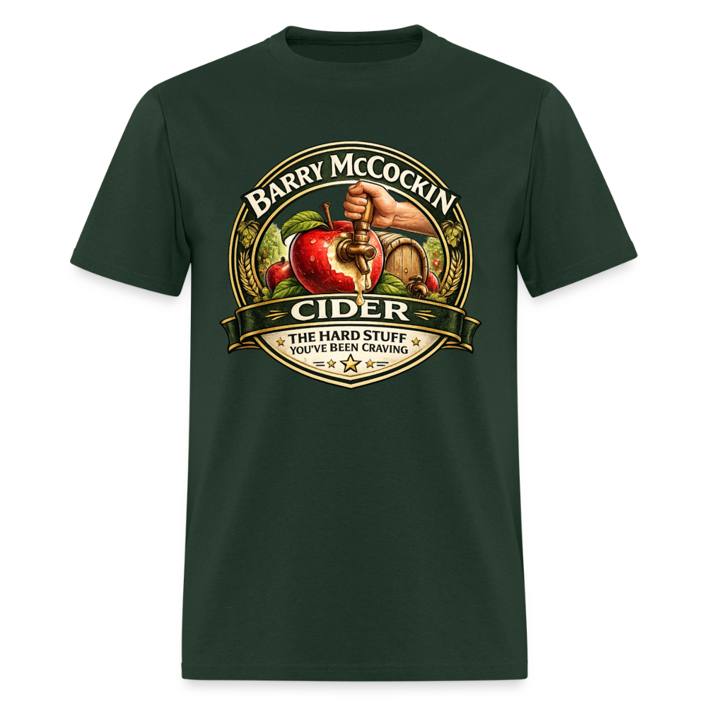 Barry McCockin Cider Funny Graphic T-Shirt Color: Forest Green