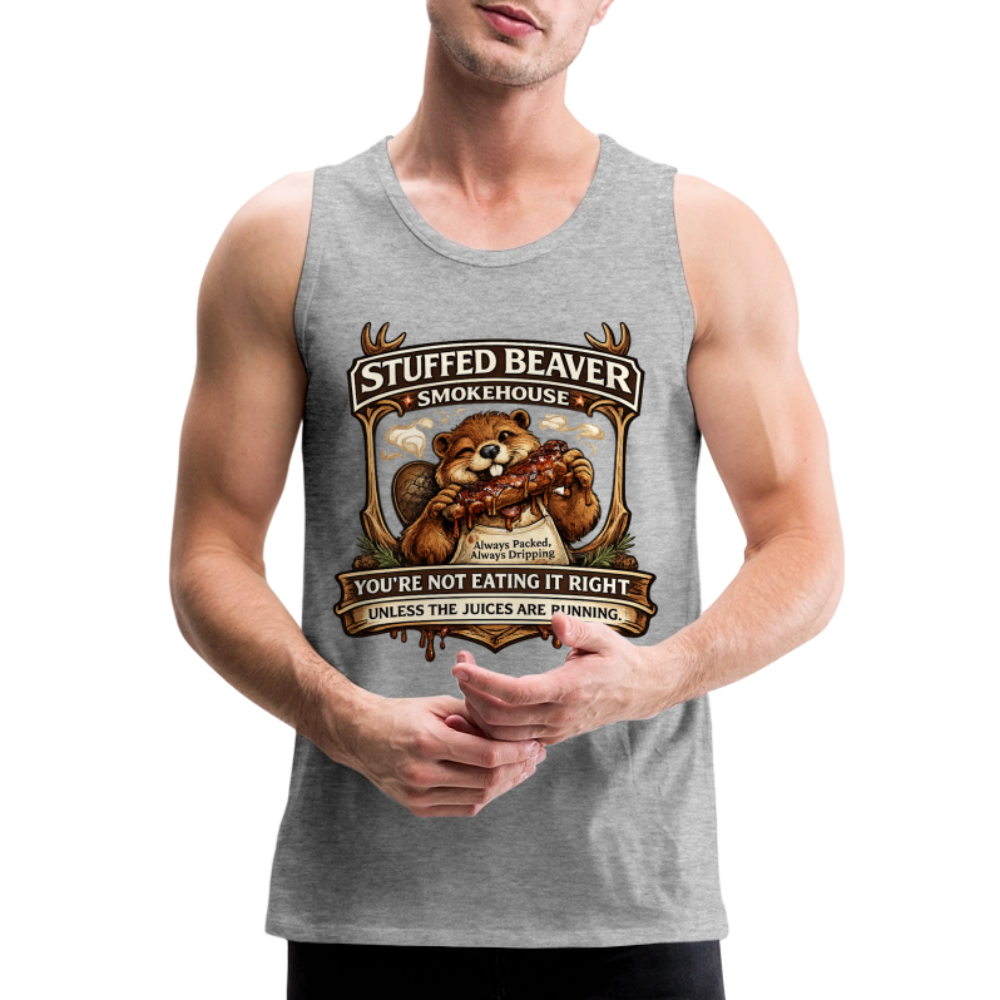 Stuffed Beaver Smokehouse Funny Tank Top Color: Heather Gray