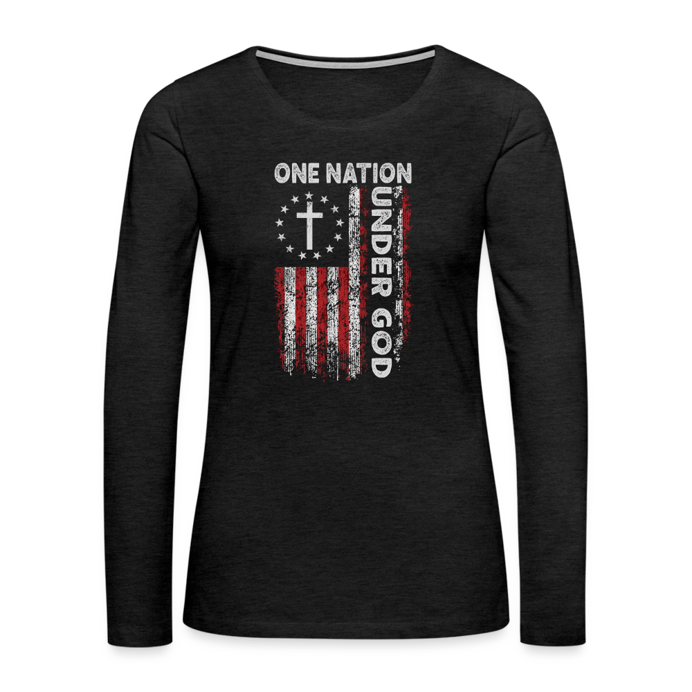 One Nation Under God Women's Premium Long Sleeve T-Shirt - charcoal grey