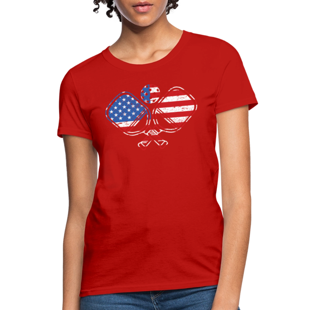 American Flag Pickleball Paddle Women's Contoured T-Shirt - red