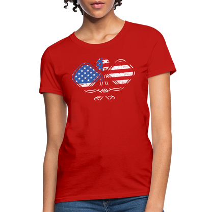 American Flag Pickleball Paddle Women's Contoured T-Shirt - red