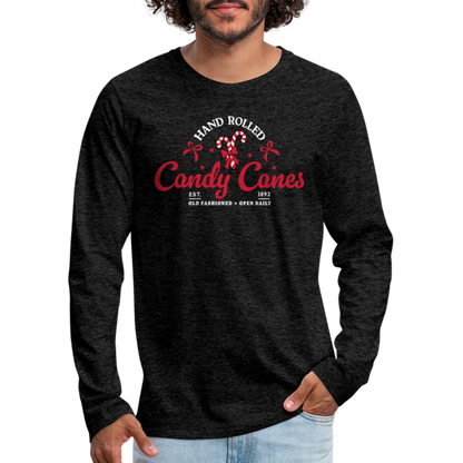 Hand Rolled Candy Canes Men's Premium Long Sleeve T-Shirt - charcoal grey