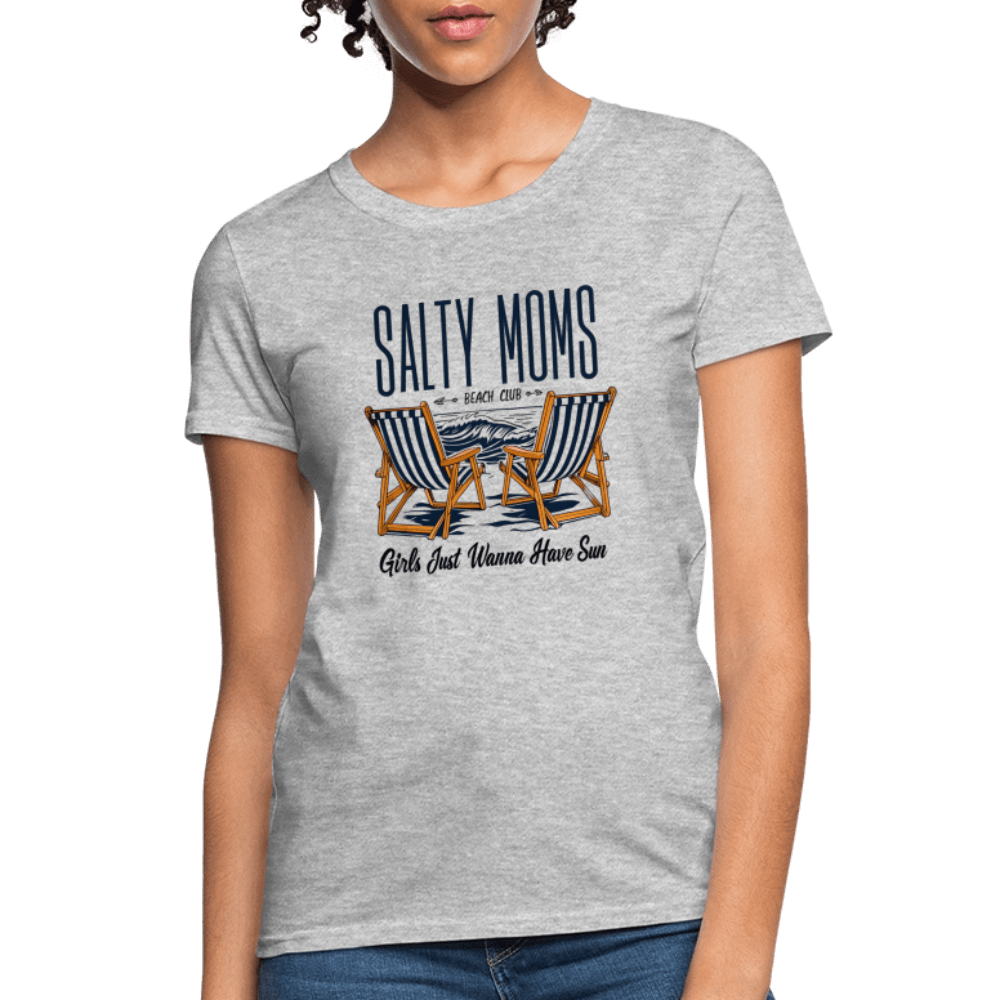 Salty Moms Beach Club T-Shirt – Girls Just Wanna Have Fun - heather gray